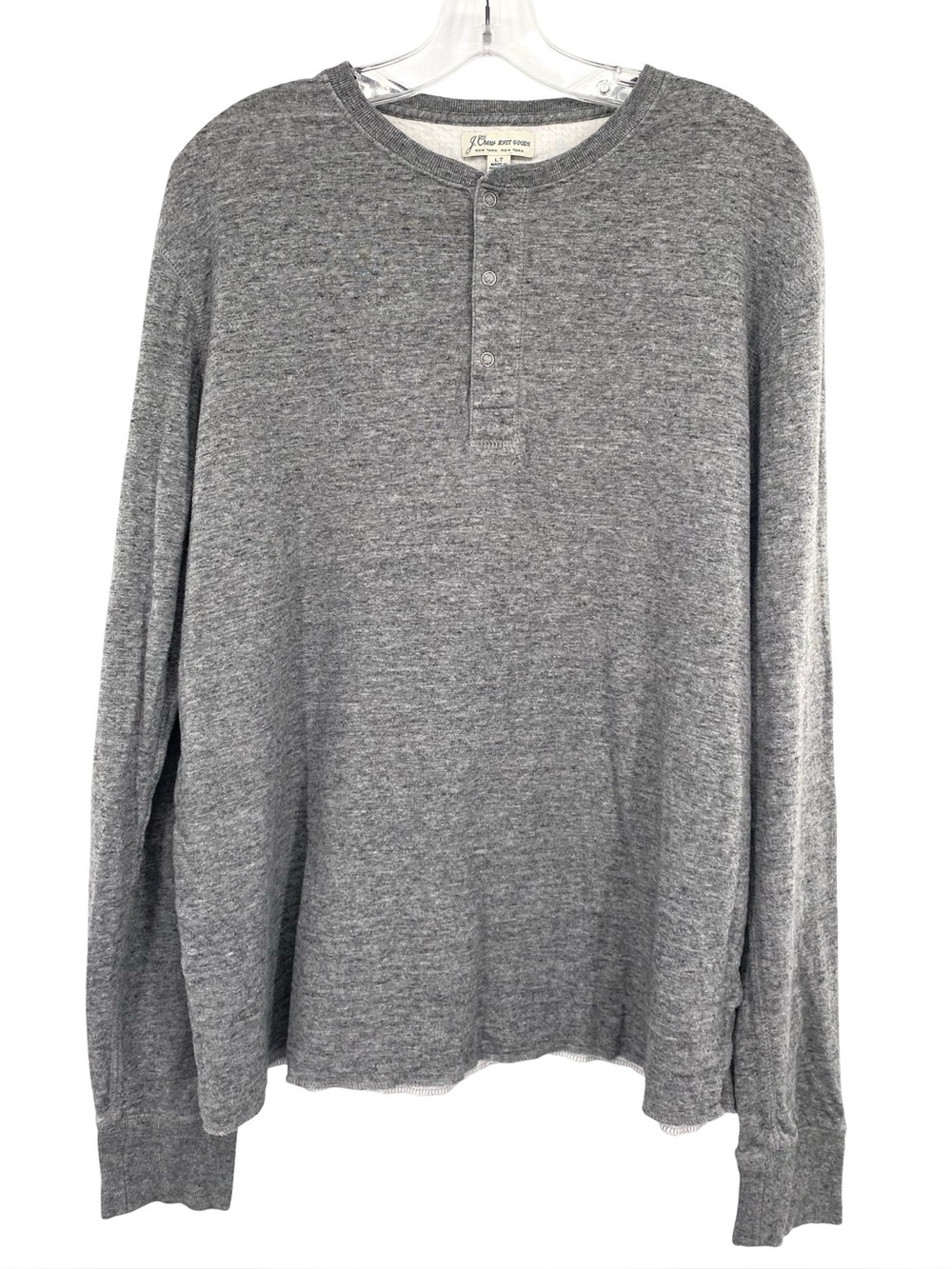 J. Crew Knit Goods Men’s Henley Sweatshirt Heather Gray Terry Cotton Large Tall
